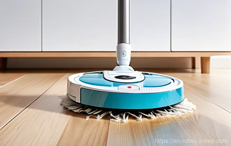 로봇 청소기를 활용한 스마트 라이프 스타일 - **Prompt:** A sleek, minimalist robot vacuum gracefully navigating a sunlit, modern living room. The...