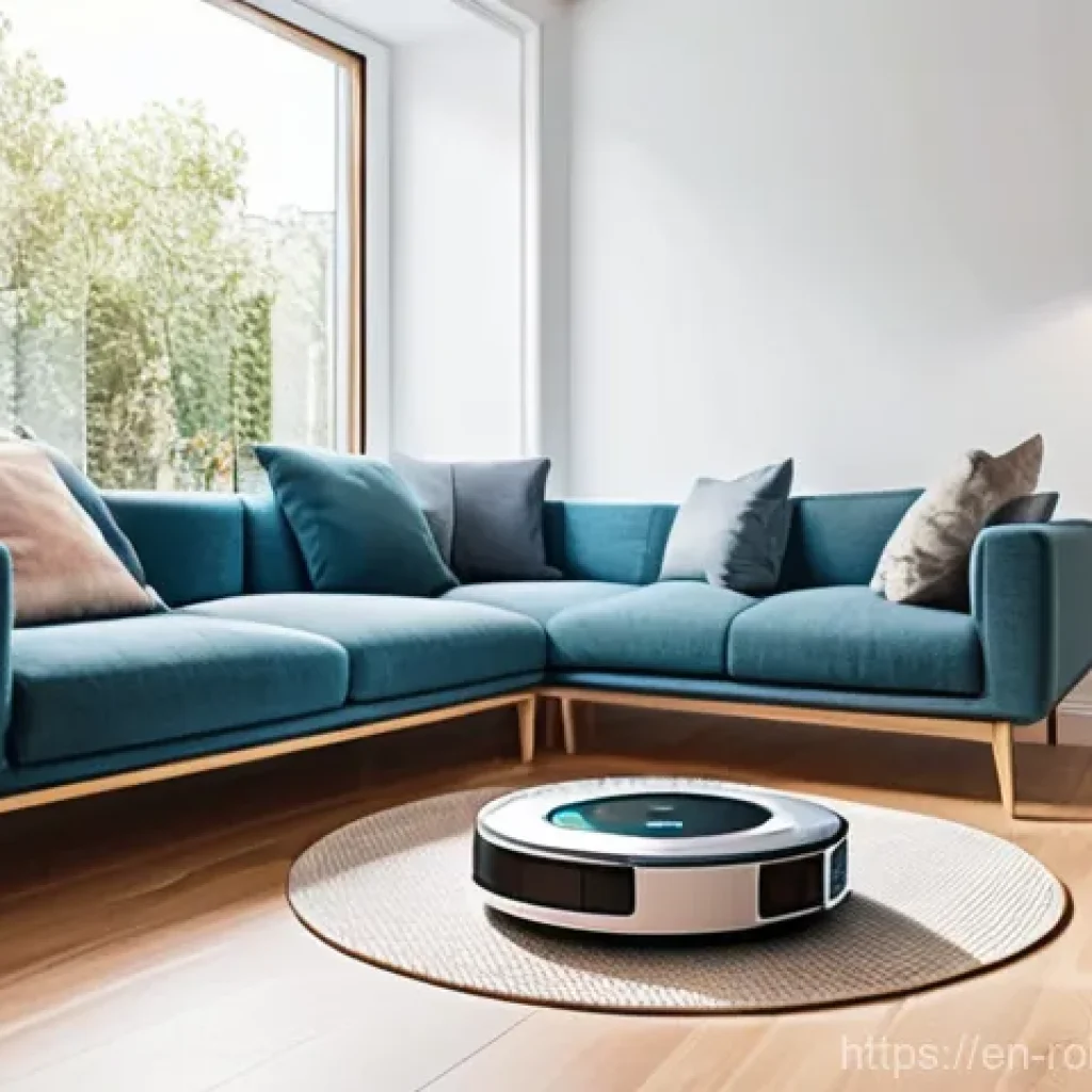 가정에서의 로봇 활용 성공 전략 - **Prompt:** A photorealistic image depicting a modern, high-tech living room bathed in natural light...