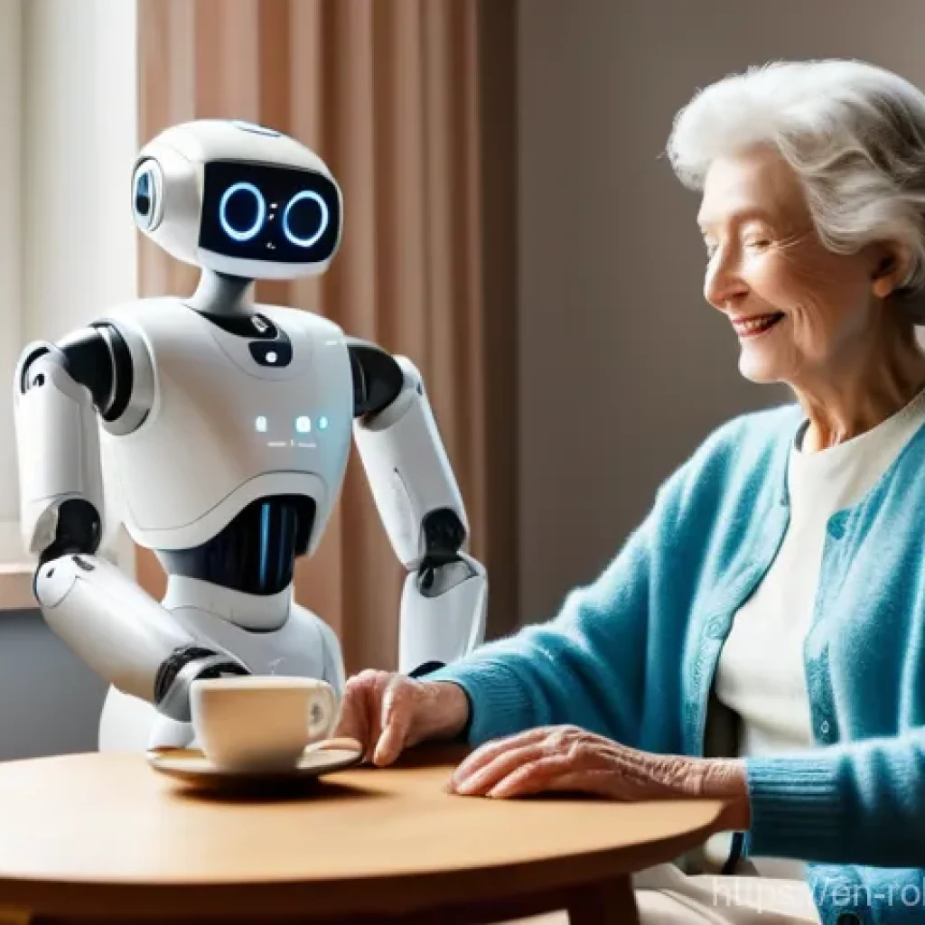 홈 로봇을 활용한 노인 돌봄 서비스 - **Prompt: Joyful Companionship with a Home Robot**
    "A heartwarming scene featuring a radiant eld...