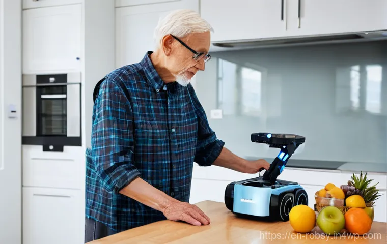 홈 로봇을 활용한 노인 돌봄 서비스 - **Prompt: Joyful Companionship with a Home Robot**
    "A heartwarming scene featuring a radiant eld...