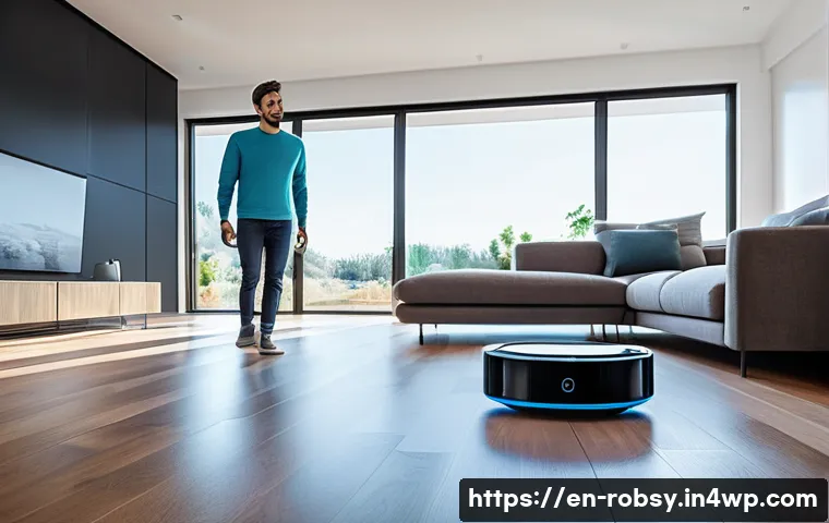 로봇 청소기로 실내 먼지 제거하는 팁 - **"Smart Home Symphony: AI Mapping and Voice Control"**
    A wide-angle shot of a meticulously clea...