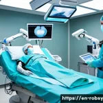 Home 18 스마트 로봇의 다양한 활용 분야 - A futuristic hospital operating room featuring a surgeon using a state-of-the-art robotic surgical s...