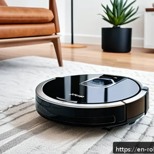 Home 17 로봇 청소기의 성능 평가 기준 - A sleek, modern robot vacuum equipped with advanced lidar sensors and multiple cameras, actively map...